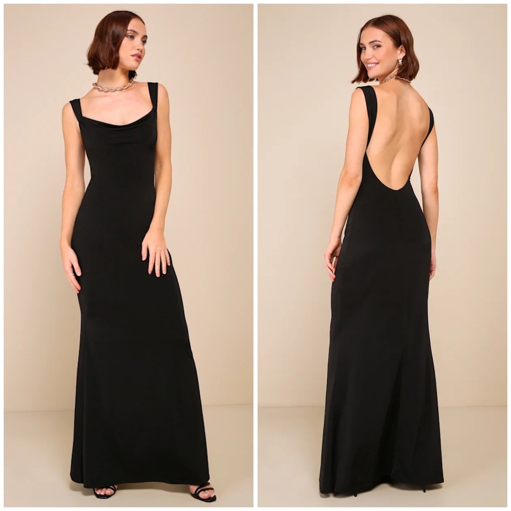 Lulus Inspiring Glamour Black Backless‎ Column Maxi Dress Small Chic Gown